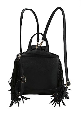 Moto Jacket Design Fringed Backpack / Shoulder Bag