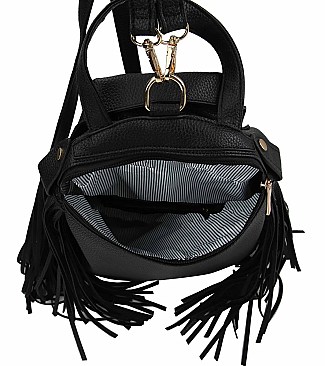 Moto Jacket Design Fringed Backpack / Shoulder Bag