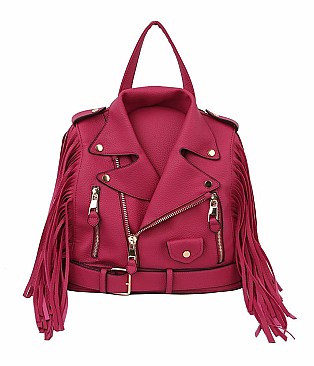 Moto Jacket Design Fringed Backpack / Shoulder Bag