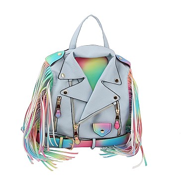 Moto Jacket Design Fringed Backpack / Shoulder Bag