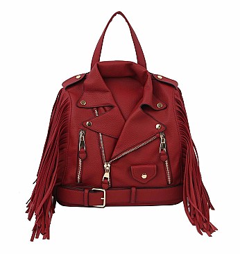 Moto Jacket Design Fringed Backpack / Shoulder Bag