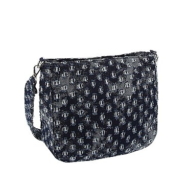 Dotted Distressed Denim Crossbody Bag