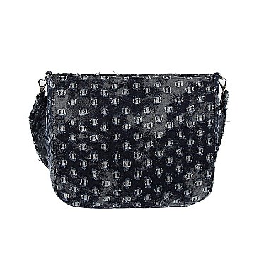 Dotted Distressed Denim Crossbody Bag