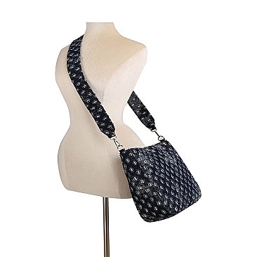 Dotted Distressed Denim Crossbody Bag