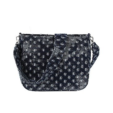 Dotted Distressed Denim Crossbody Bag