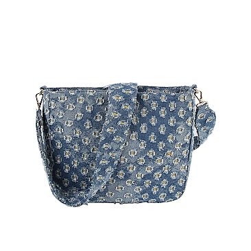 Dotted Distressed Denim Crossbody Bag