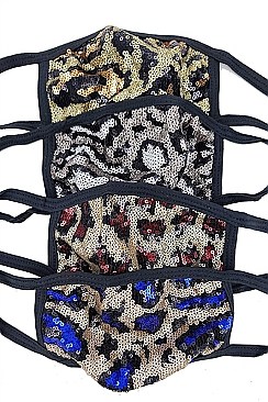 PACK OF 12 CHIC SEQUIN ACCENT LEOPARD MASK