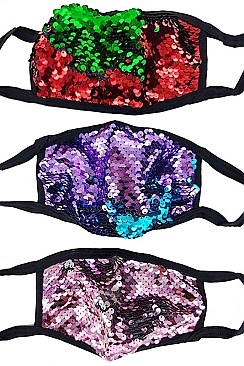 PACK OF 12 CHIC ASSORTED COLOR MAGIC SEQUIN MASK