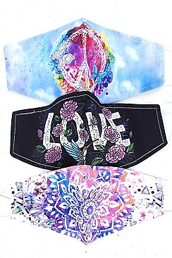 PACK OF 12 FASHION ASSORTED COLOR PEACE AND LOVE PRINT