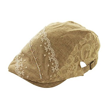 Lace and Rhinestone Flat Cap MEZ765