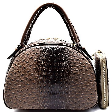 [S]LK0291W-LP Ostrich Skin Embossed Round Satchel SET