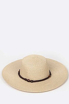 Braided Wooden Beads Band Straw Hat LASHT3132