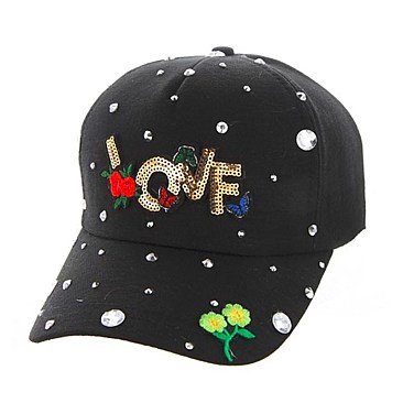 LOVE in Gold Sequin with Studs Black Denim Cap MEZ810