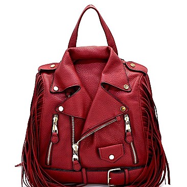 LY0421-LP Moto Jacket Design Fringed Fashion Backpack