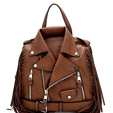 LY0421-LP Moto Jacket Design Fringed Fashion Backpack