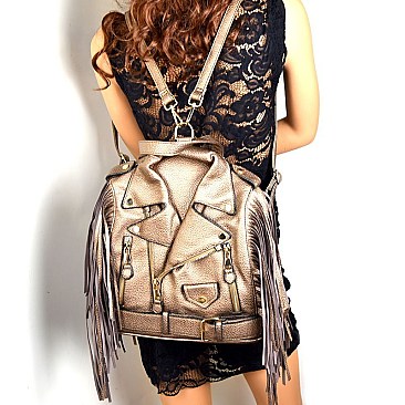 LY0421-LP Moto Jacket Design Fringed Fashion Backpack