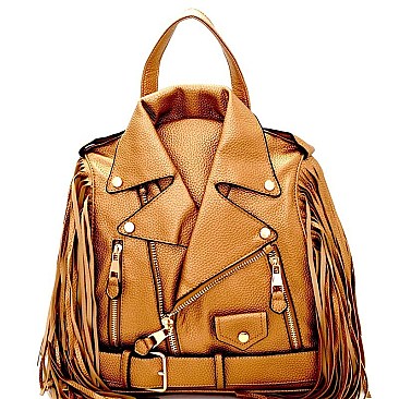 LY0421-LP Moto Jacket Design Fringed Fashion Backpack