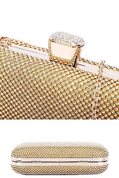 TRENDY MULTI RHINESTONE STRUCTURED PARTY CLUTCH WITH CHAIN