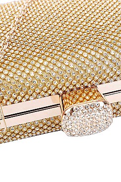 TRENDY MULTI RHINESTONE STRUCTURED PARTY CLUTCH WITH CHAIN