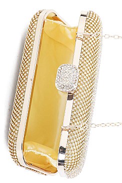 TRENDY MULTI RHINESTONE STRUCTURED PARTY CLUTCH WITH CHAIN