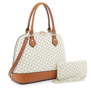 2-in-1 Geometric Monogrammed Dome Satchel Set