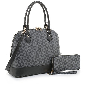 2-in-1 Geometric Monogrammed Dome Satchel Set