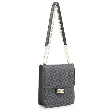 Geometric Monogrammed Turn Lock Crossbody