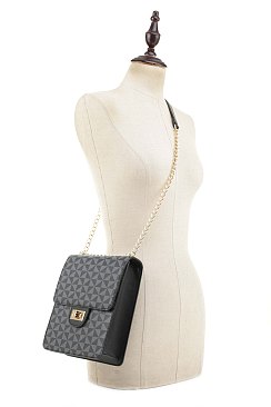 Geometric Monogrammed Turn Lock Crossbody