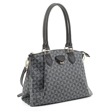 Geometric Monogrammed Shoulder Satchel Tote