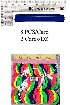 PACK OF 12 CUTE (8PCS EACH CARD) ASSORTED COLOR SEAMLESS HAIR TIE
