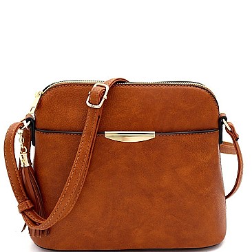 Multi-Pocket Hardware Accent Dome-Shaped Cross Body