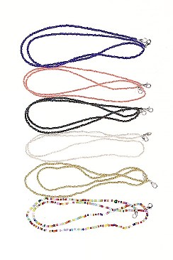 PACK OF 12 FASHION ASSORTED COLOR SEED BEAD MASK LANYARD