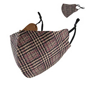 CLASSIC PLAID PRINT UNISEX MASK W/ ADJUSTABLE ELASTIC EAR STRAP