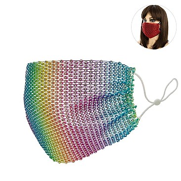 RHINESTONE MESH MASK W/ ADJUSTABLE ELASTIC EAR STRAP