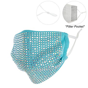 RHINESTONE BLING MASK W/ FILTER POCKET & ADJUSTABLE