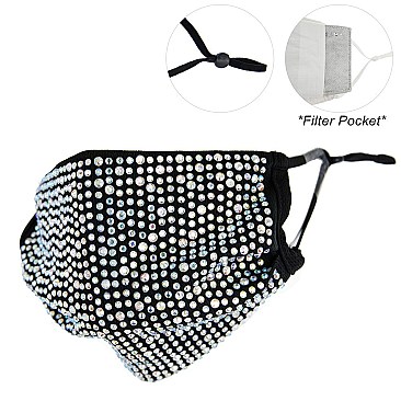 RHINESTONE BLING MASK W/ FILTER POCKET & ADJUSTABLE