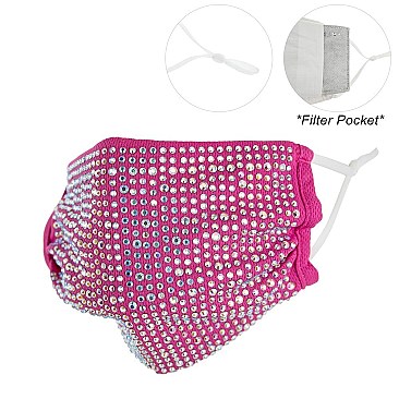 RHINESTONE BLING MASK W/ FILTER POCKET & ADJUSTABLE