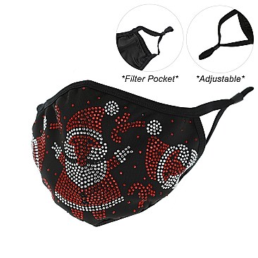 Christmas Socks Adjustable Elastic Ear Strap Bling Mask W/ Filter Pocket