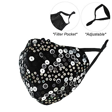 Adjustable Sequin Bling Mask With Filter Pocket