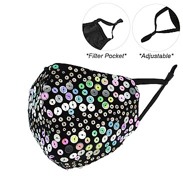 Adjustable Sequin Bling Mask With Filter Pocket