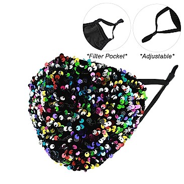 ADJUSTABLE SEQUIN BLING MASK W/ FILTER POCKET