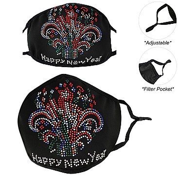2021 Fireworks Bling Mask Filter Pocket & Adjustable Elastic Ear Strap