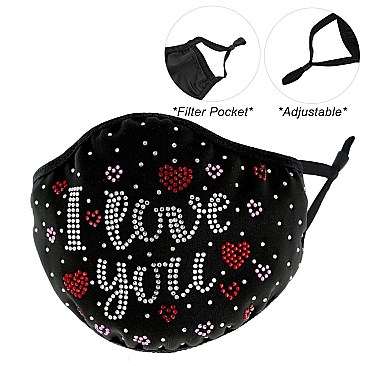 Cute I Love You With Heart Rhinestone Bling Mask