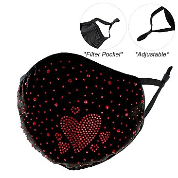 FASHION RED HEART RHINESTONE BLING MASK