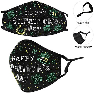 HAPPY ST PATRICKS DAY CLOVER RHINESTONE BLING MASK