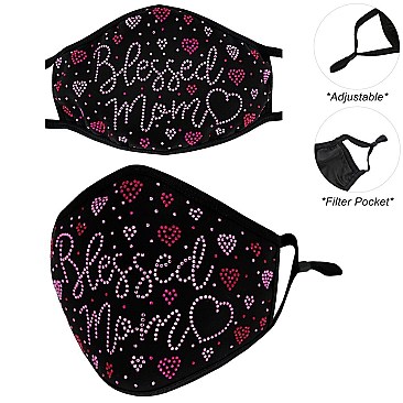 CUTE BLESSED MOM & HEARTS FACE MASK