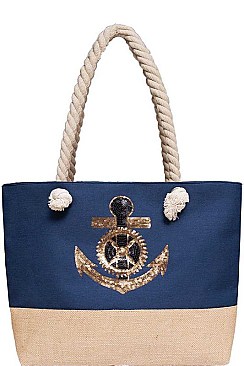 SEQUINED ANCHOR 2-TONE BEACH BAG