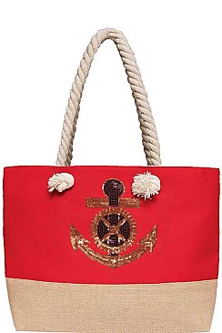 SEQUINED ANCHOR 2-TONE BEACH BAG