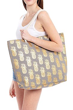 GOLDEN FOIL PINEAPPLE PRINT CANVAS SHOPPER BAG