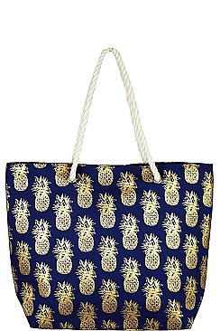 GOLDEN FOIL PINEAPPLE PRINT CANVAS SHOPPER BAG